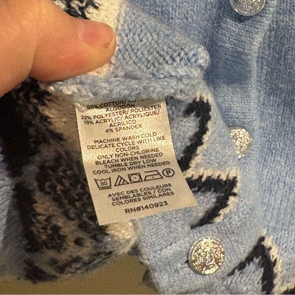 LOFT Sequin Fair Isle Sweater Jacket Light Blue size XS Cotton Blend - Picture 9 of 9
